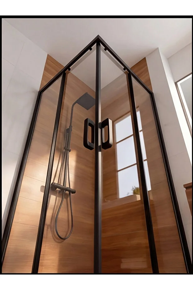 Duşakabin Kare Siyah 5mm Şeffaf Temperli Cam Teknesiz Zemine Montaj 190cm